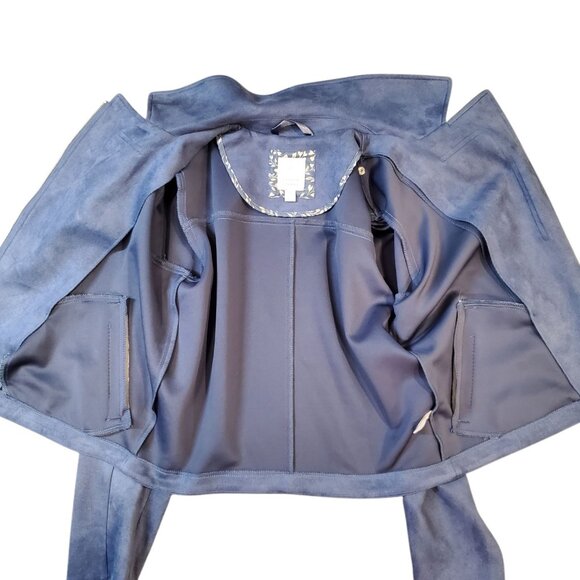 LC Lauren Conrad Soft Moto Jacket Faux Suede Blue Size Small - Picture 10 of 12